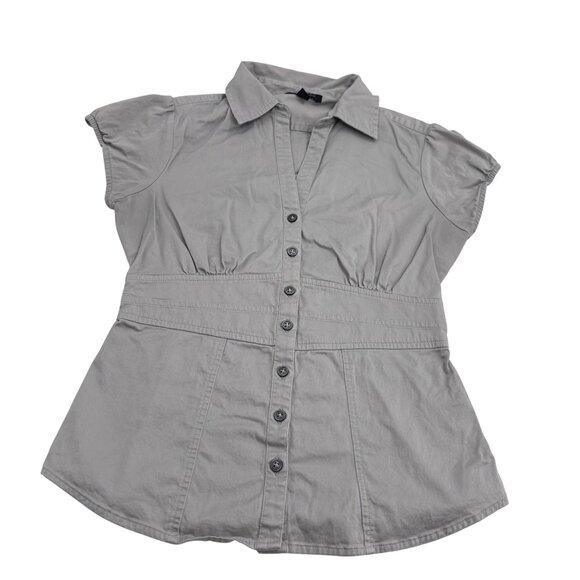 Banana Republic Gray Button-Front Collared Blouse Size 6 Y2k - Picture 1 of 4